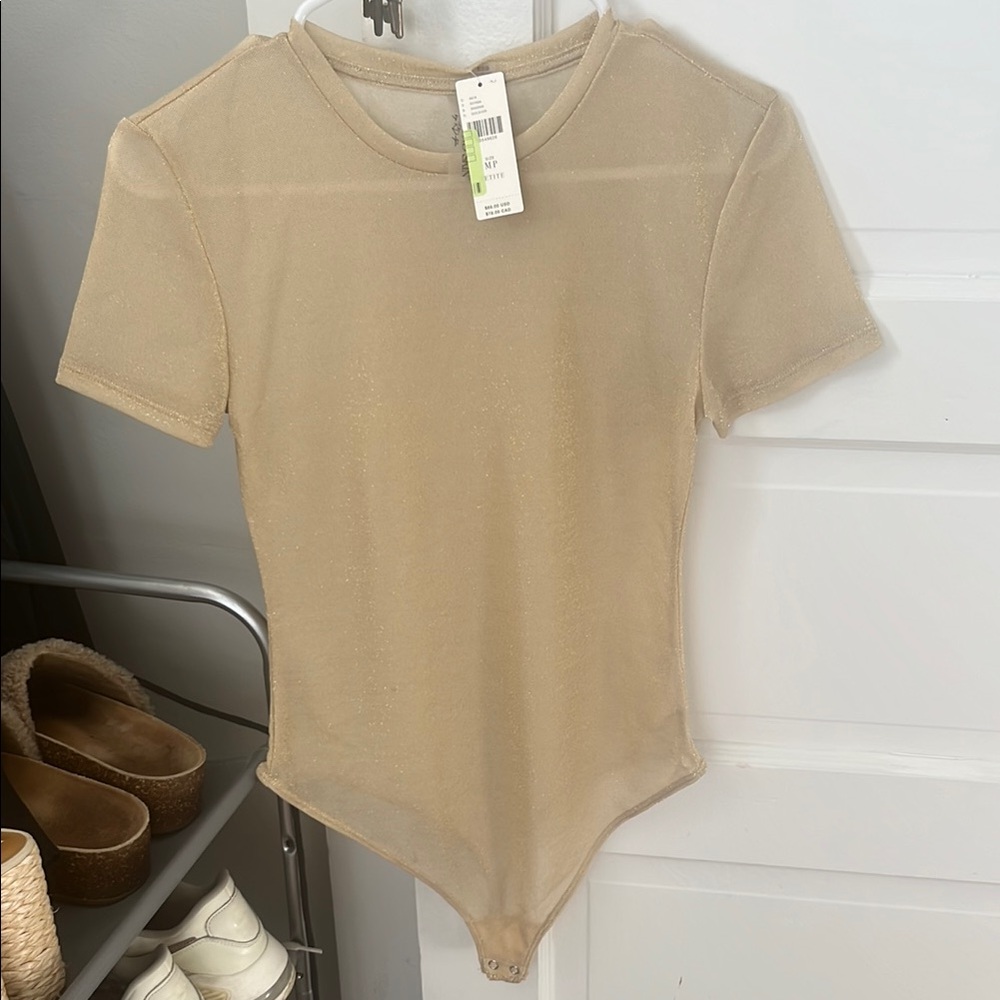 NWT Anthropologie sparkly cream Bodysuit Top